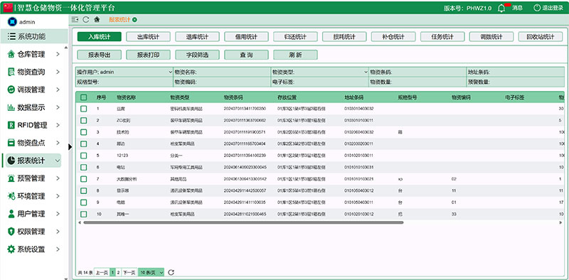 報表統(tǒng)計界面